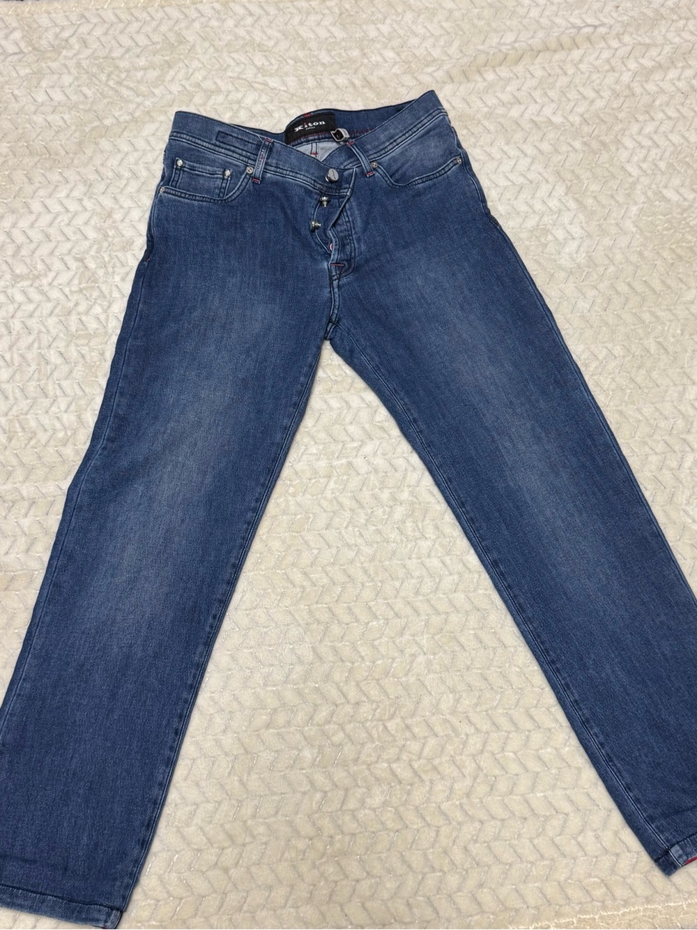 Kiton Denim Jeans in Medium Blue with Red Accents - Picture 3 of 16